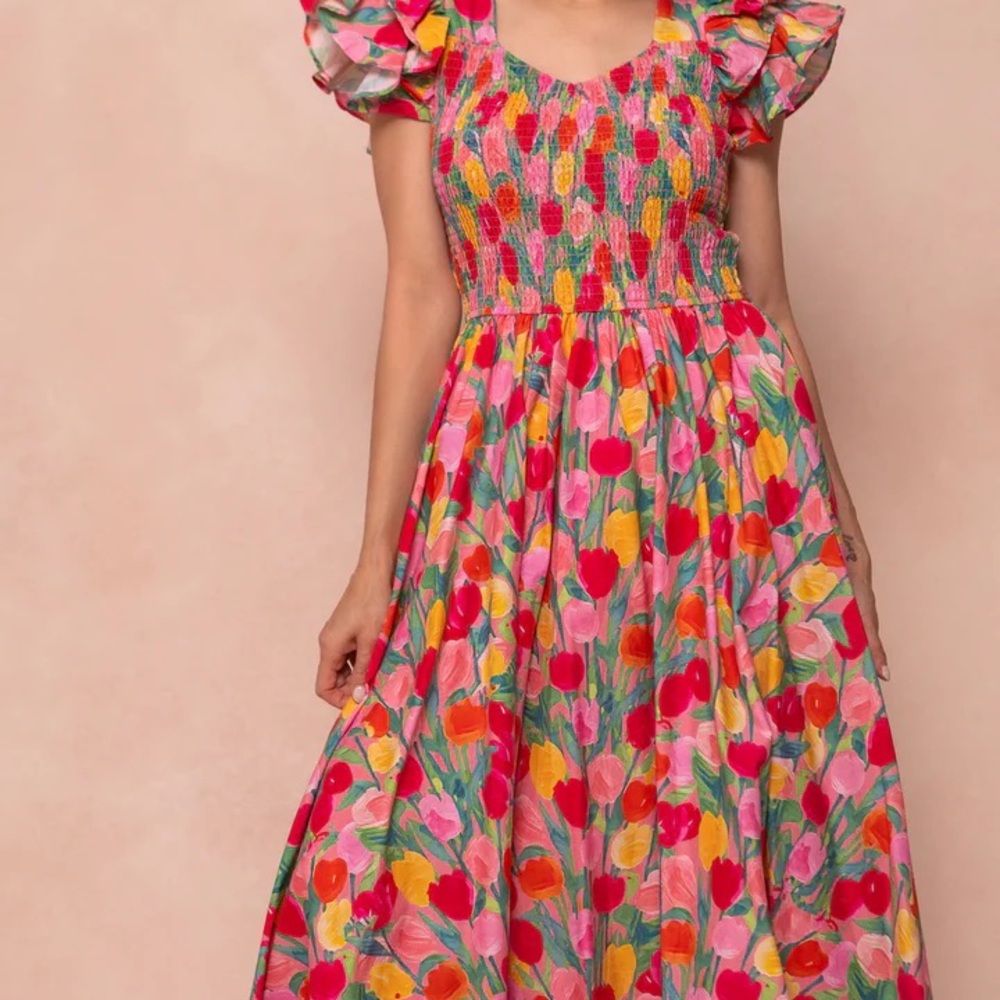 Ivy City Co Pink Floral Midi Dress